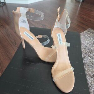 STEVE MADDEN ZIP UP BACK CLEAR STRAPPY HEELED SANDAL - SIZE 10